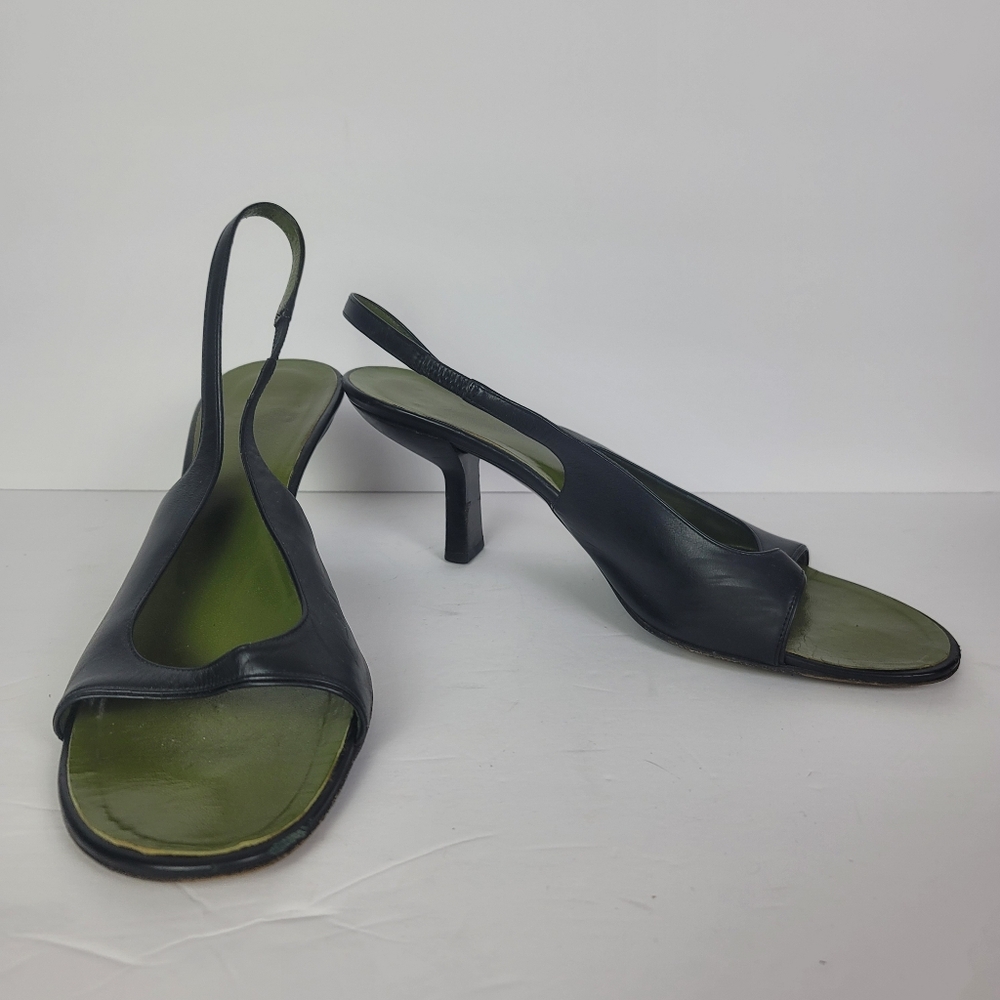 Gucci Vintage 90s Y2K Black And Green Leather Sling Back Kitten Heels Size 10 - Picture 6 of 14